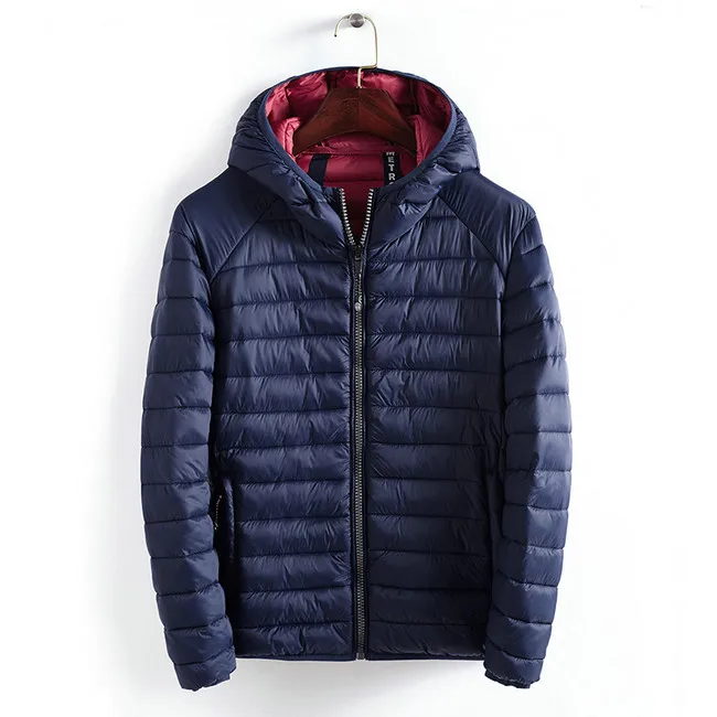 Синий drop shipping newest men winter jacket hooded light weight keep warm winter parkas outwear overcoat AXP172 - Цвет: Синий