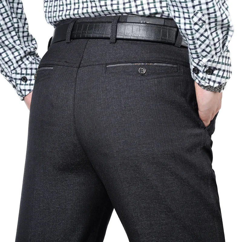 2018 Autumn Long Casual Pants Men Solid Black Straight Fit Office Formal Business Suit Trousers for Father Dad Middle Age | Мужская