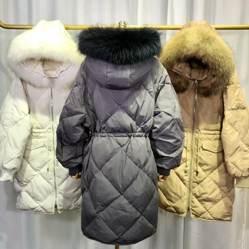 (TopFurMall) Европейская зимняя женская парка пуховые пальто 80% вниз Подлинная