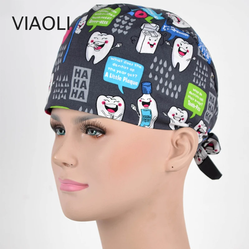 Viaoli новая хирургическая шляпа с принтом, шапки для операционной комнаты, шапка для работы с врачами, хлопковая шляпа для стоматолога