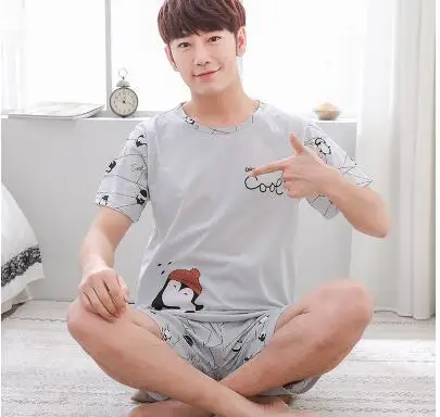 Трикотажные хлопковые Пижамные комплекты размера плюс 4XL, летняя пижама с принтом для пары, Мужская пижама с коротким рукавом и круглым вырезом, женские пижамы - Цвет: 1150M