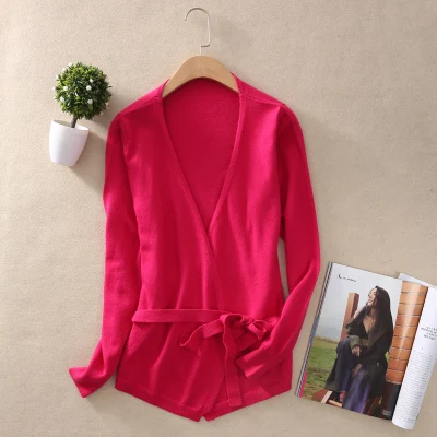 Rose red Новинка, весенний Тонкий шерстяной кардиган, короткий, секционный, вязаный кардиган для женщин, для улицы, v-образный ворот, длинный рукав, свитер, тонкие куртки - Цвет: Rose red