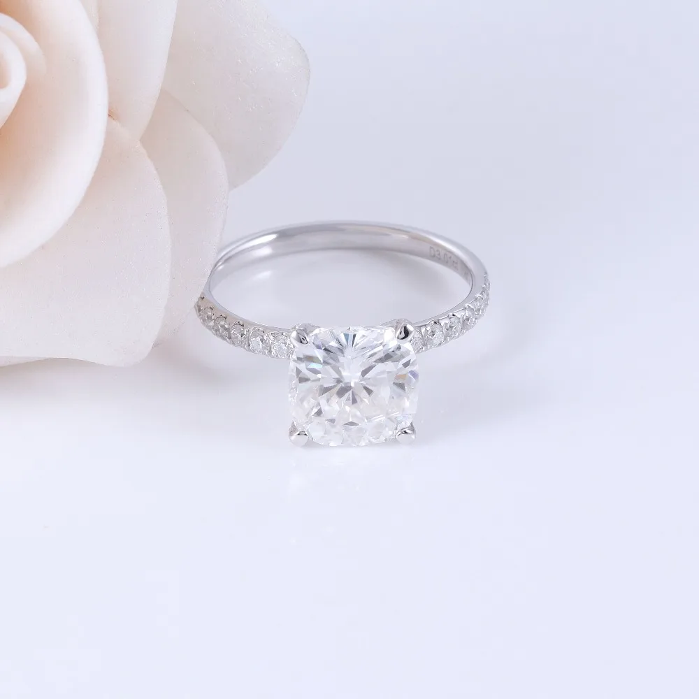 Transgems 14 к белый золотой центр 3ct 8,5 мм Подушка FG цвет Moissanite кольцо Вечность Группа для женщин Свадьба юбилей подарки