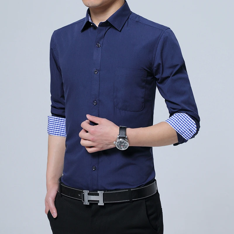 CalrtyAsa Work Office Men Shirt Long Sleeve Shirts For 2018 Plaid Collar Slim Fit Business Mens Chemises M-5XL | Мужская одежда