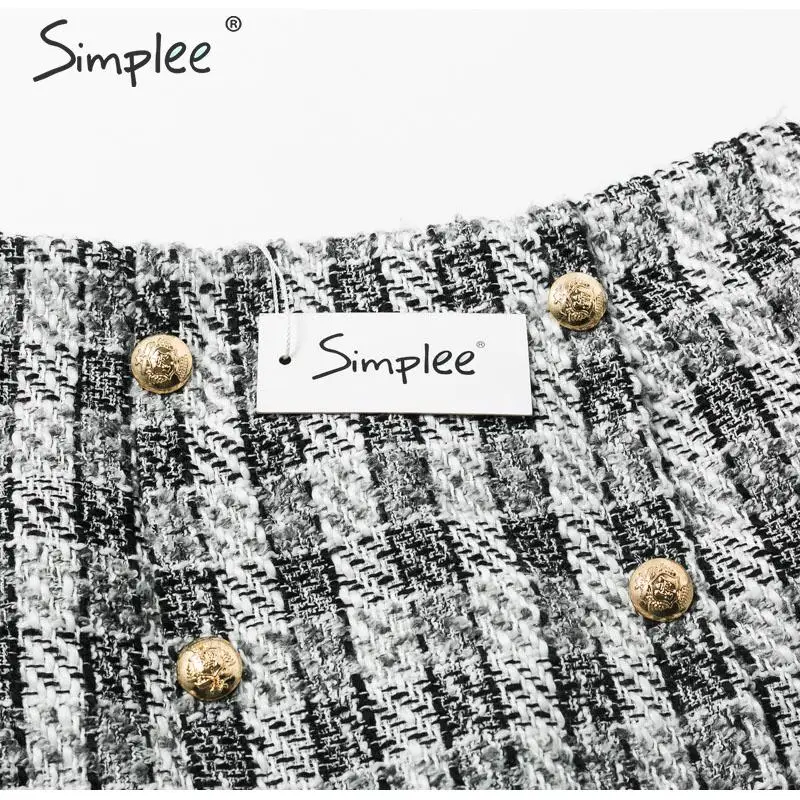 Simplee двубортные твидовые клетчатые женские юбки Прямые элегантные офисные женские короткие мини-юбка Vintage осенняя женская юбка