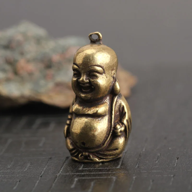 Maitreya Buddha Винтажная твердая латунь статуя Будды Майтрея брелок Подвески из чистой меди Смеющийся большой живот Будда брелки висячие украшения - Цвет: Maitreya Buddha