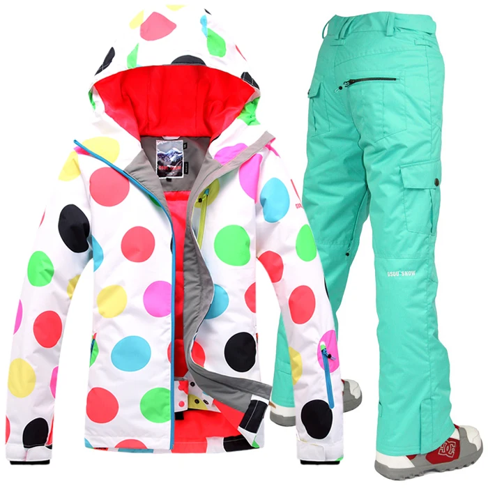 Skisuit5 ski suits warm female models waterproof genuine veneer double plate color dot | Спорт и развлечения