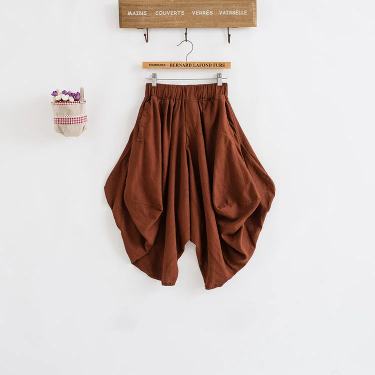 

Women's Cotton Linen Loose Harem Pants Women Clothes Strench Waist Bloomers Asymmetric Pleated Trousers pantalones