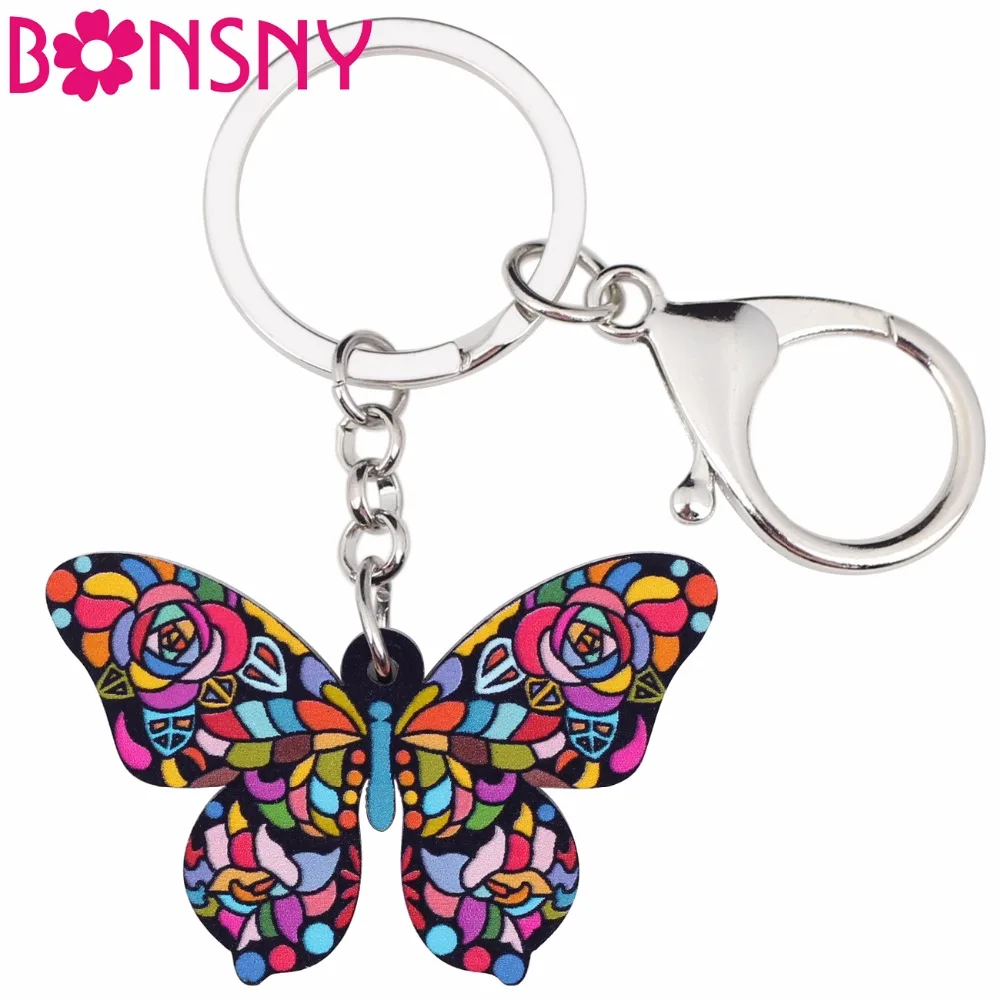 

Bonsny Acrylic Floral Butterfly Key Chain Keychains Rings Fashion Insect Jewelry For Women Girls Car Handbag Wallet Charms Gifts