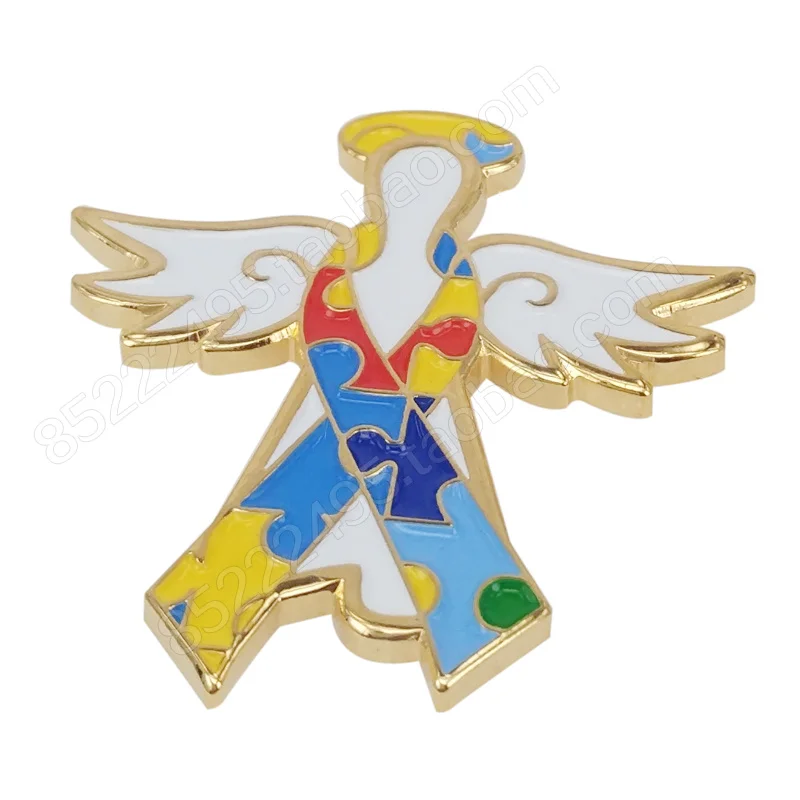 Autism Awareness Angel Wing Jigsaw Puzzle Ribbon Lapel Pins | Brooches