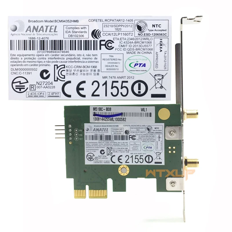 WTXUP 802.11AC BCM94352HMB PCIE беспроводной адаптер 867 Мбит/с Bluetooth 4 0 2 ГГц/5 ГГц wifi + BT сетевая
