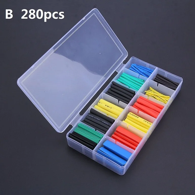 B 280pcs 530 шт./компл. термоусадочные трубки изоляционные, термоусадочные трубки ассортимент электронные полиолефина Соотношение 2:1 Обёрточная бумага провода кабельная муфта комплект - Цвет: B 280pcs