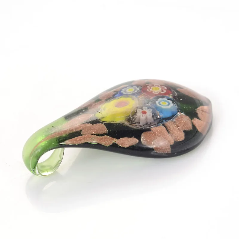 Ручной работы из муранского золотой песок Lampwork Стекло 5 цветов цветок лист Подвеска Fit Цепочки и ожерелья для Для женщин девочек вечерние подарок шнур