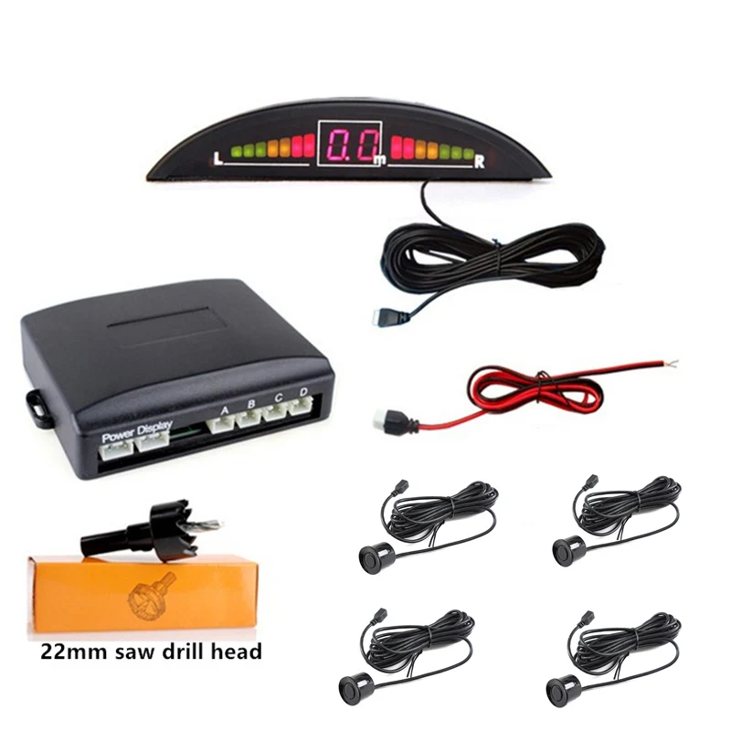 GSPSCN 2.5M Range Car Parking 4 Sensors Reverse Backup Rear Volume Warning Radar System Kit Sound Alarm with LED Display