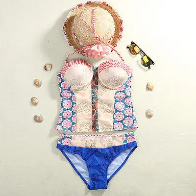 Sexy Women Vintage Floral Print Bikini Set Swimsuit Summer Bathing Suit Bandage Swimwear UK Size6-12 | Женская одежда