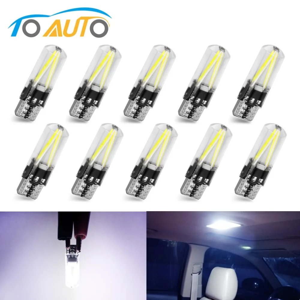 

10pcs T10 W5W LED Bulbs Canbus Error Free Filament Lights COB LED Glass Shell Wedge Auto Parking Bulbs Car Reading Dome Lamp