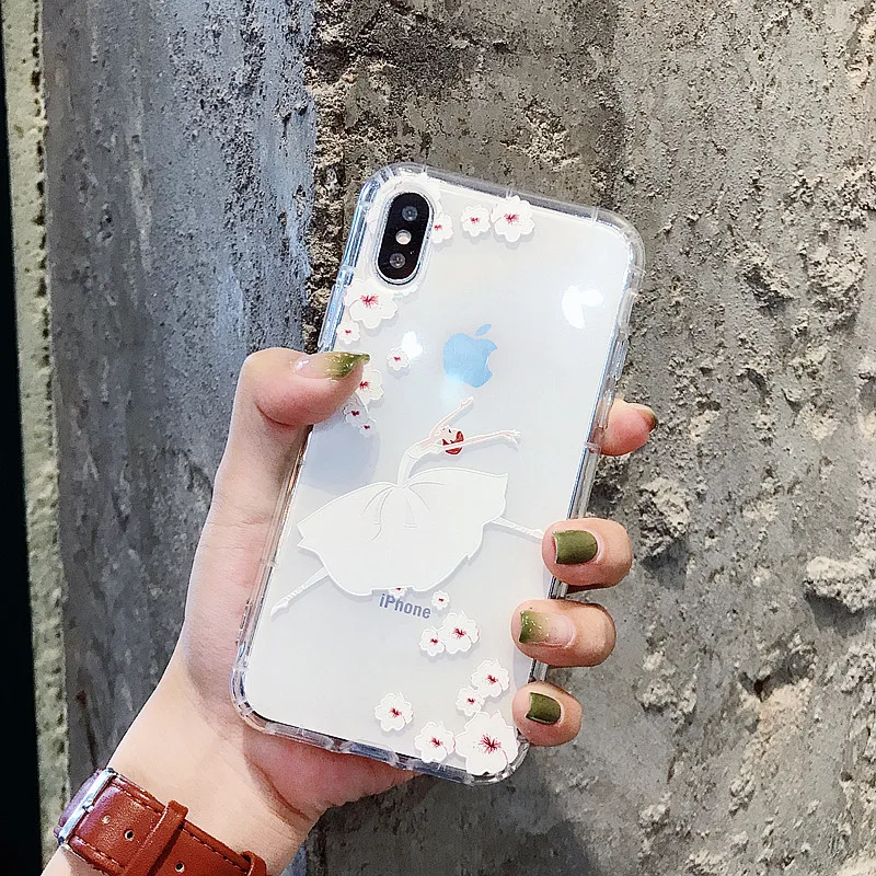 Mouplayca for iPhone 6 6s 7 8 plus X phone cases Lovely cartoon ballet girl pattern Anti-knock soft TPU back cover Coque |