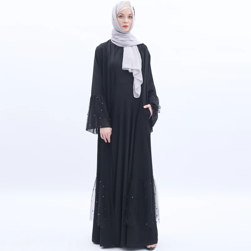 Элегантное мусульманское Beanding Abaya Nida платье макси кардиган кимоно длинный халат