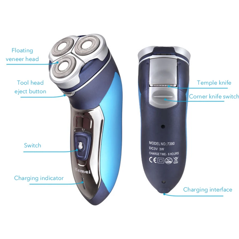 Вращающиеся мужские электробритвы для мытья всего тела 3 бритвенные головки