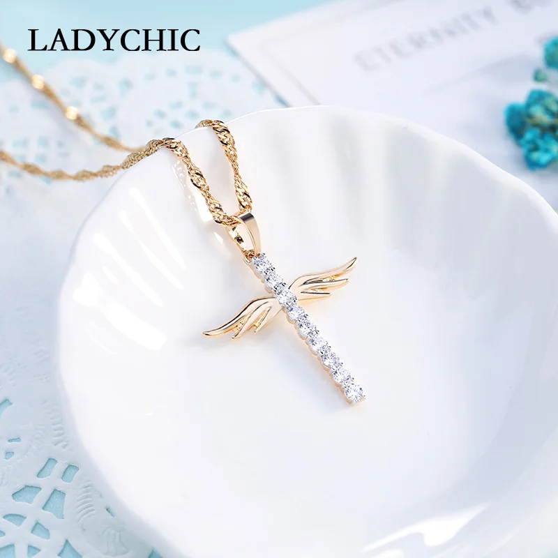 Женское ожерелье с подвеской Крылья Ангела LADYCHIC кулоном в виде креста