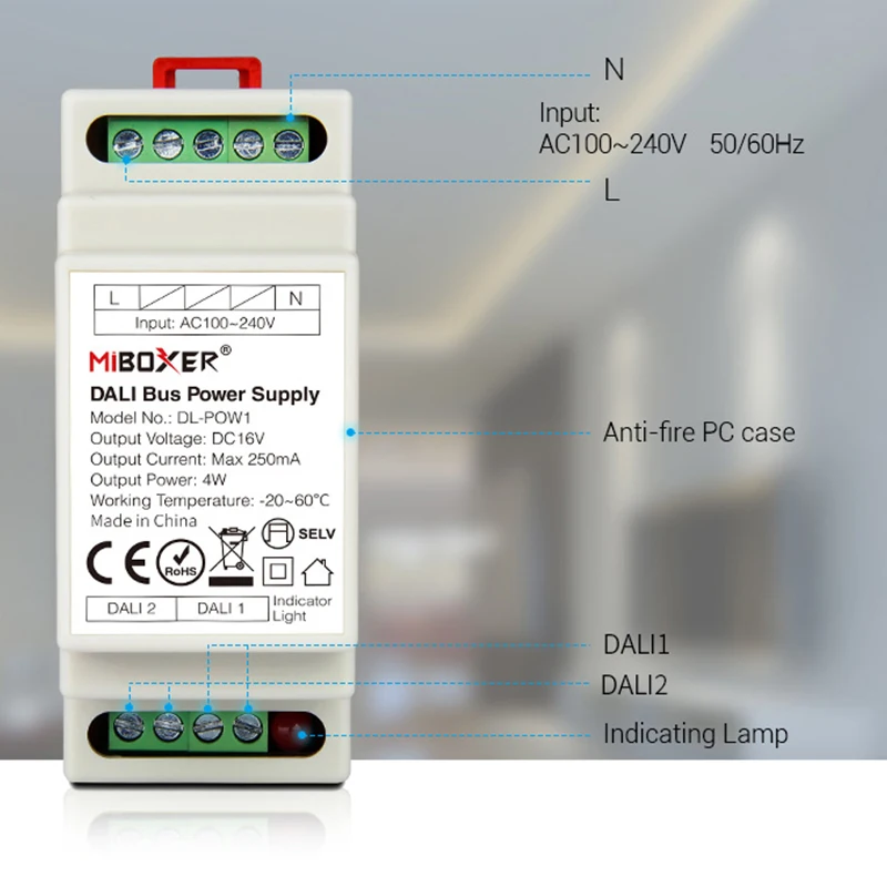 Miboxer DIN Rail DALI источник питания автобуса DL-POW1 DC16V 4W Max250mA светодиодный трансформатор