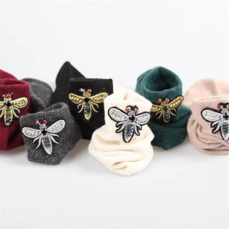 Женские носки с пчелами на каблуке повседневные теплые из шерсти для девушек