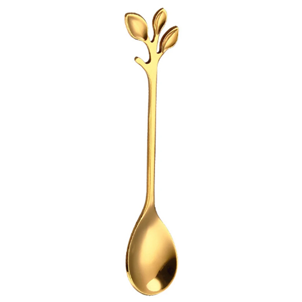 gold spoon Новинка, 1 предмет, Новые королевские Стиль филиал небольшой Кофе ложки, столовые приборы мини десертный прибор ветви Форма вилки и ложки - Цвет: gold spoon