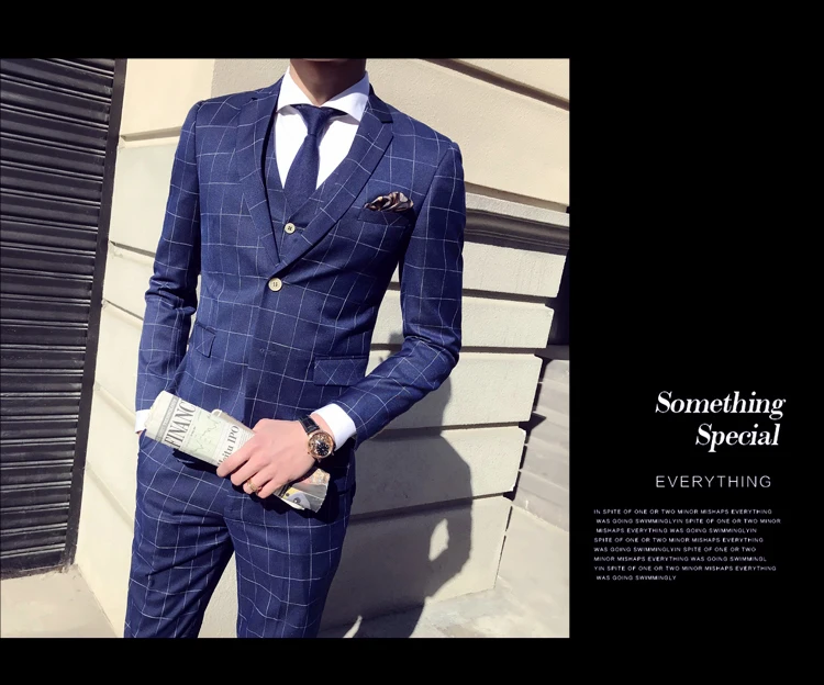 2019 Two Buttons Plaid Stripe Men Skinny Business Casual Suits Custom Made Smoking Costume Homme Wedding Tuxedo | Мужская одежда
