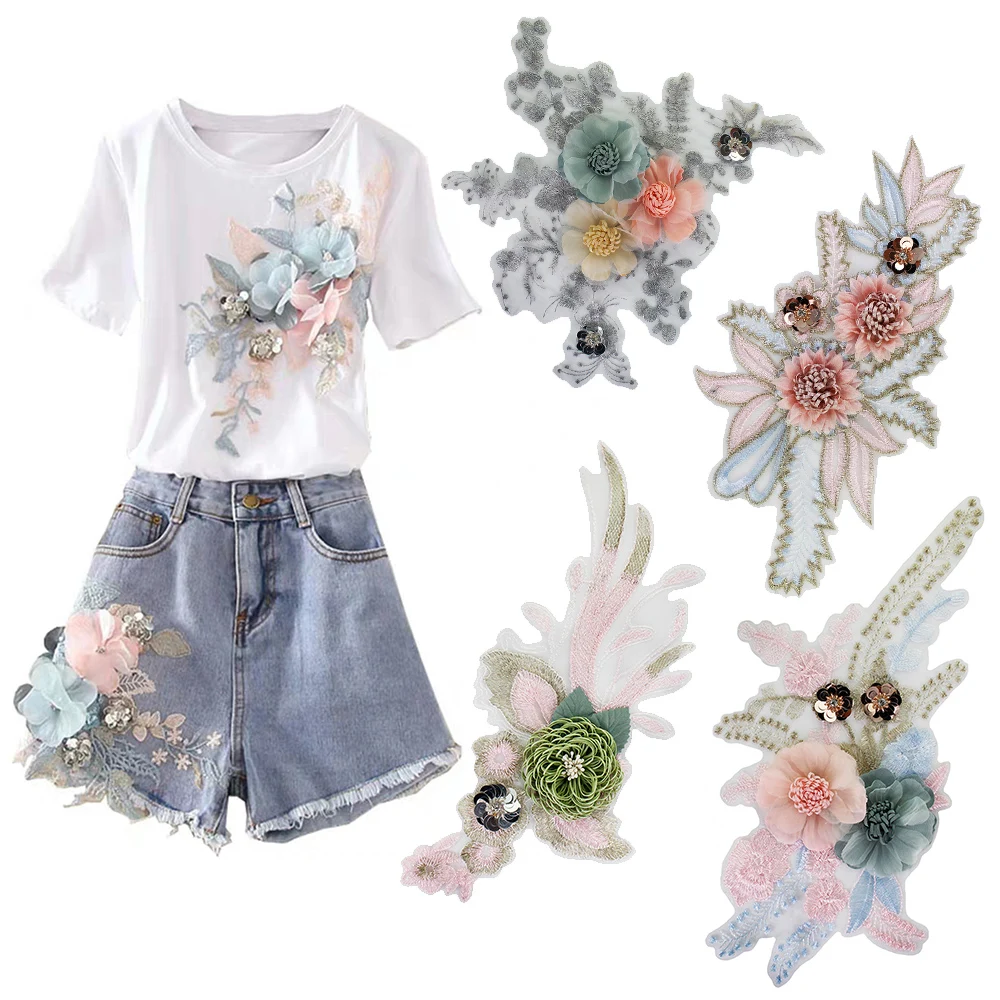 Вышивка из бусин и цветов патч кружевная ткань вышивка шитье свадебное платье