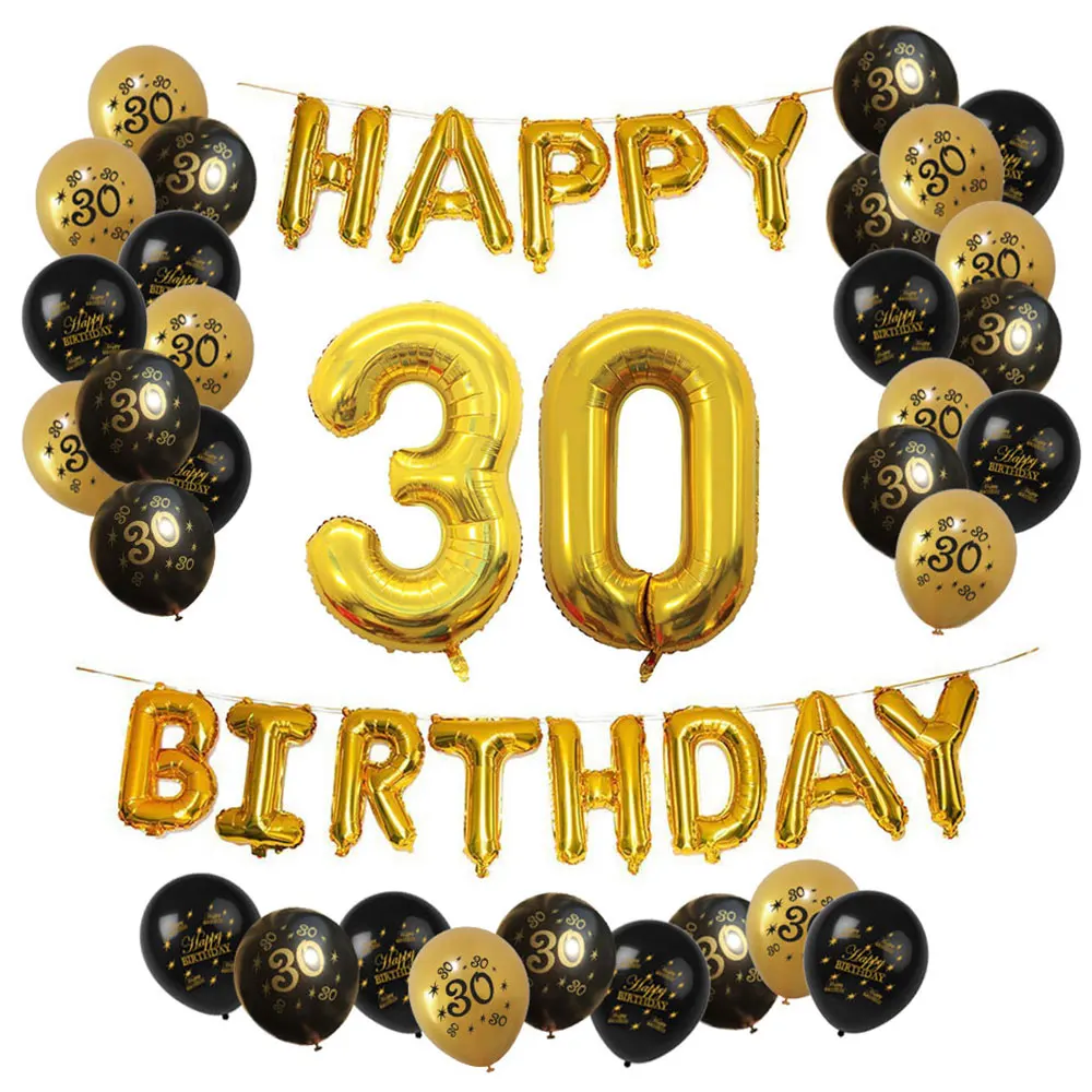 ZLJQ Happy 30th набор воздушных шаров на день рождения 33 шт. тридцая фотопленка буквы и