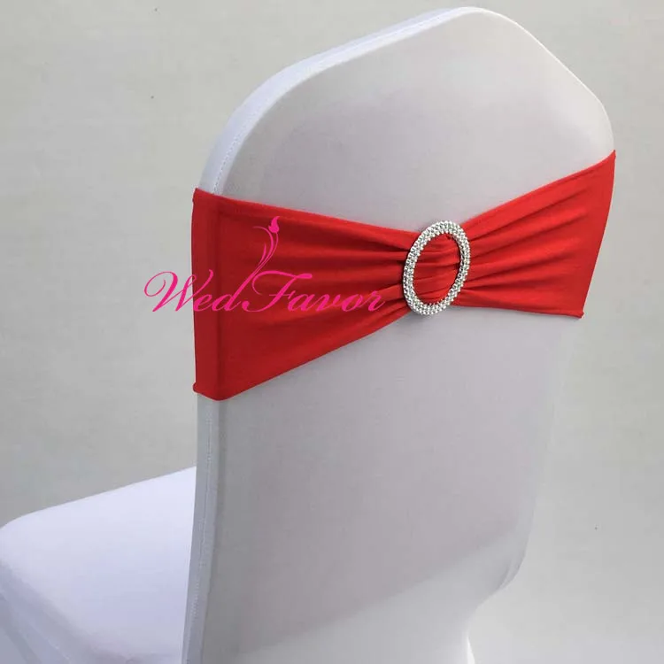Red WedFavor 100 шт Коралловая лайкра стрейч на стул галстуки-бабочки эластичная Подвязка из спандекса для стула ленты с пластиковой круглой пряжкой для свадьбы - Цвет: Red