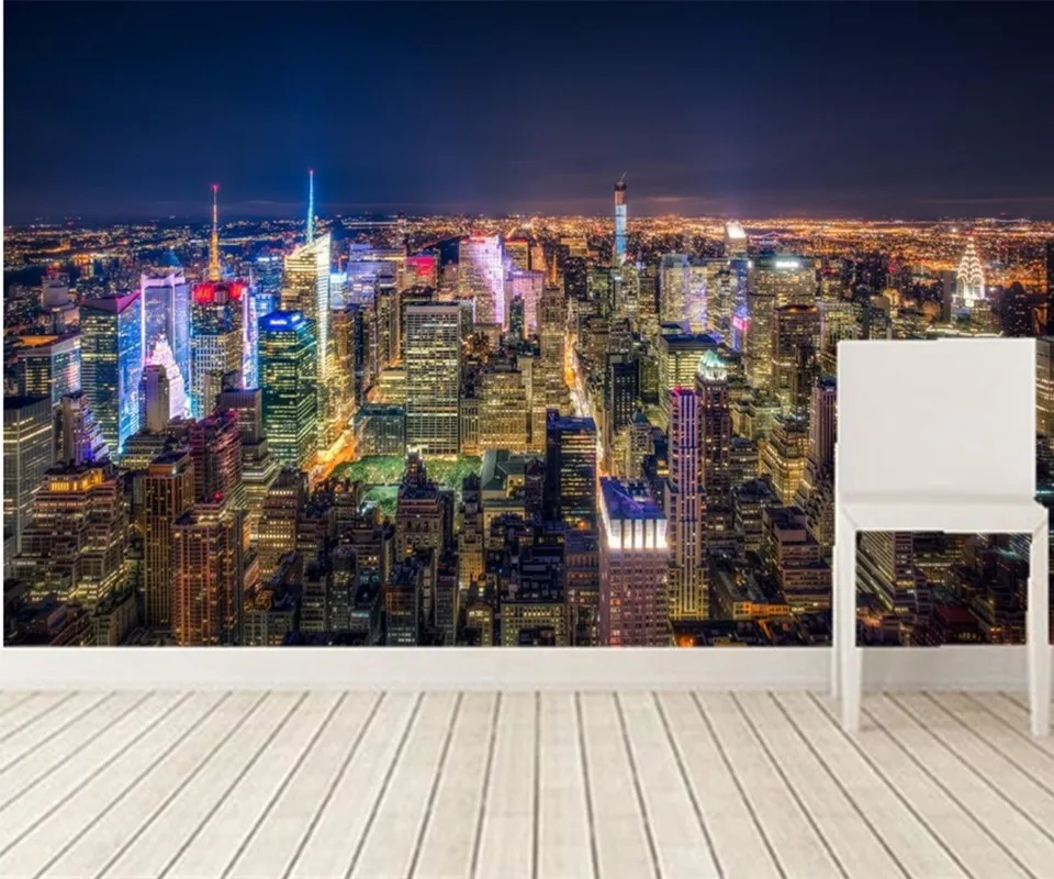3d фотообои на заказ США небоскребы Нью Йорк мегаполисы ночной город обои