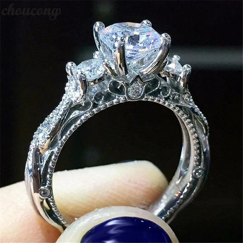 Винтажное кольцо на палец choucong из трех камней с фианитом AAAAA стерлингового
