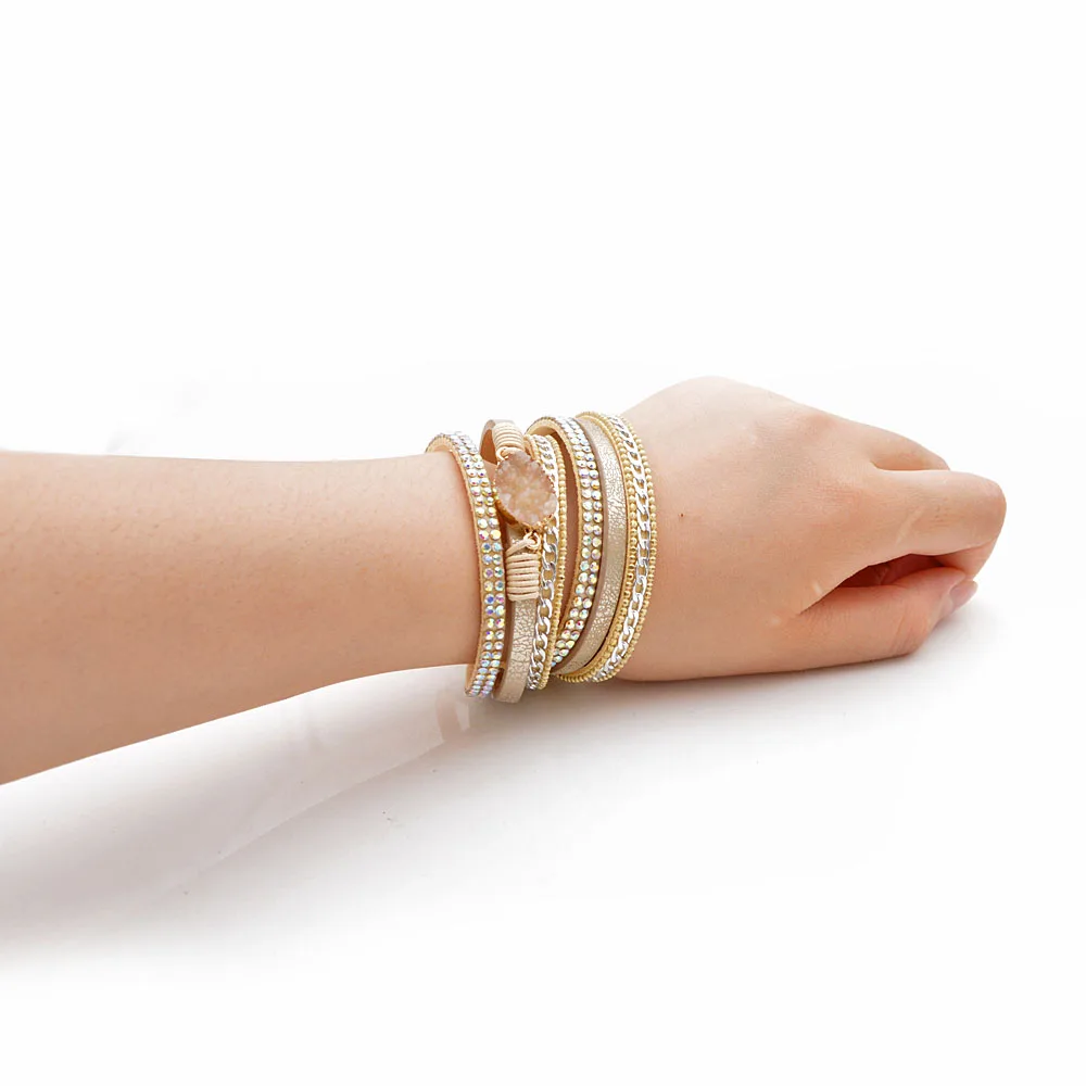 CINDY XIANG 3 Colors Available Natural Stone Leater Bracelets For Women And Men Unisex Cuff Bangles Fashion Twisted Bangle Gift