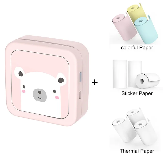 Pink With Paper Issyzonepos Bluetooth фотопринтер iOS Android Портативный стикертермальный принтер мини карманный принтер для заметок бесплатное приложение подарок на день рождения - Цвет: Pink With Paper