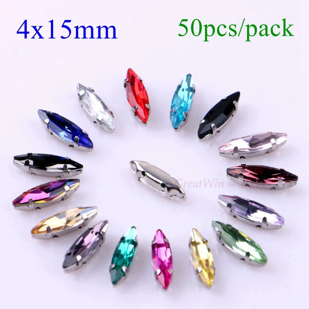 4x15mm 50 шт./упак. стеклянный лошадиный глаз пришить стразы с страз в форме когтя металлическое основание, с пряжкой, с украшением в виде кристаллов Камень Алмаз чехол для одежды