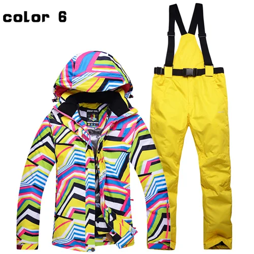 color Новые лыжные костюмы куртки брюки для женщин комплекты для сноубординга Женская зимняя спортивная одежда дышащий водонепроницаемый теплый - Цвет: color