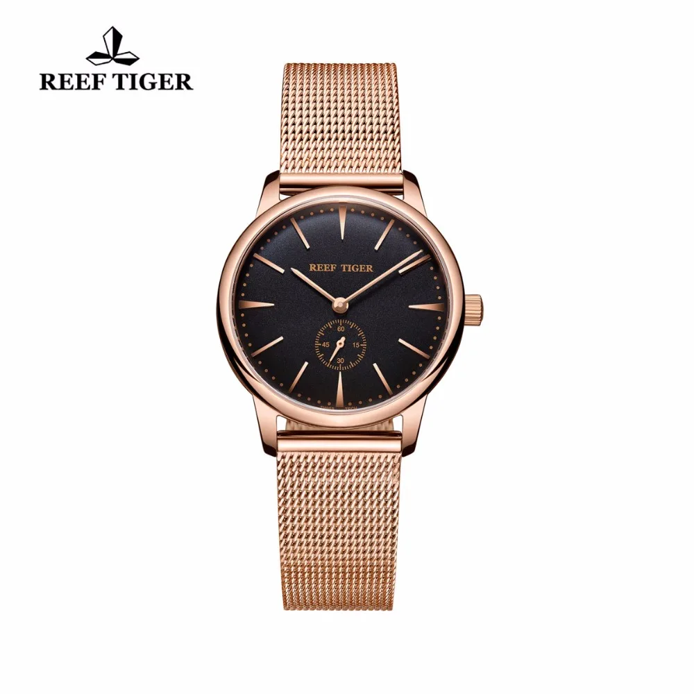 

Reef Tiger/RT Роскошные винтажные часы, ультратонкие парные кварцевые часы для женщин, аналоговые наручные часы цвета розового золота, RGA820