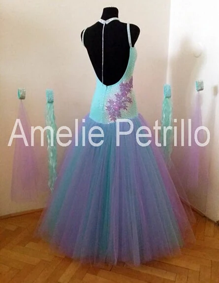 Платье для бальных танцев платье современных голубое и светло-фиолетовое без