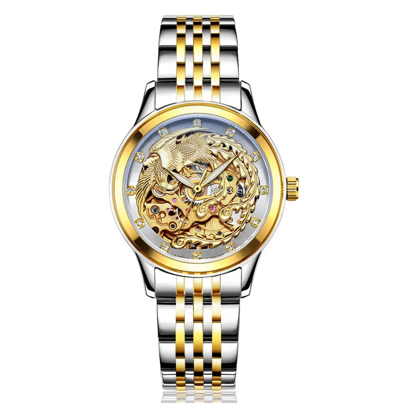 Women Silver white LAOGESHI новые роскошные брендовые золотые часы для пары автоматические механические часы для мужчин и женщин дракон часы с Фениксом новогодние подарки - Цвет: Women Silver white