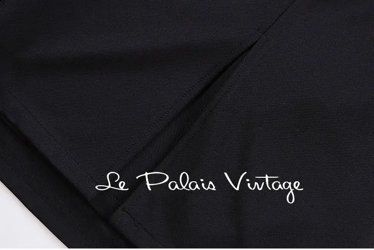 Le palais Винтаж 2018FW классической драпированные Платье черного цвета элегантные с высоким, плотно облегающим шею воротником с высокой посадкой, с высокой посадкой, 50s ретро матовый платье
