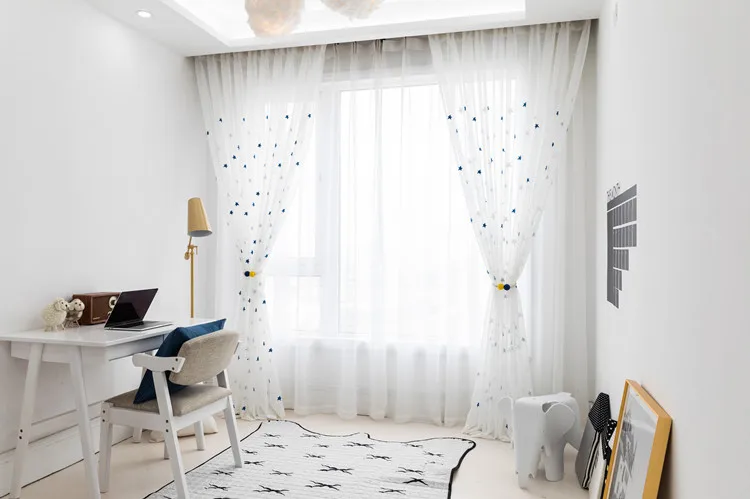 Embroidered Blue Star Tulle Curtains For Living Room Soft Sheer Curtains For Window Bedroom Curtains Fabrics Drapes 300&30