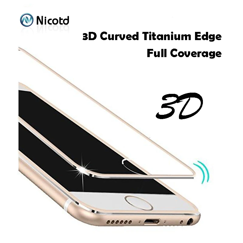 Защитное стекло для iPhone 7 Plus 6 6S 5 3D изогнутое титановое с полным покрытием