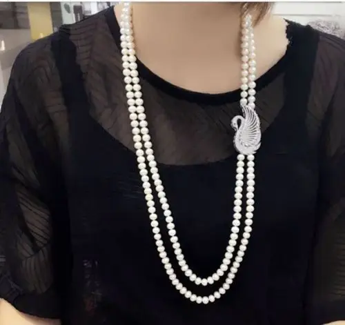 Новинка, красивое двойное ожерелье из белого жемчуга с южным морем S8-9 мм, 22-24 дюйма Новинка, красивое двойное ожерелье из белого жемчуга с южным морем S8-9 мм, 22-24 дюйма