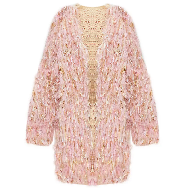 Women Knit Cardigans Long Sleeve Sweater Jumper Knitting Colored tassel cardigan female Loose V-neck Casual Coat XZ015 |