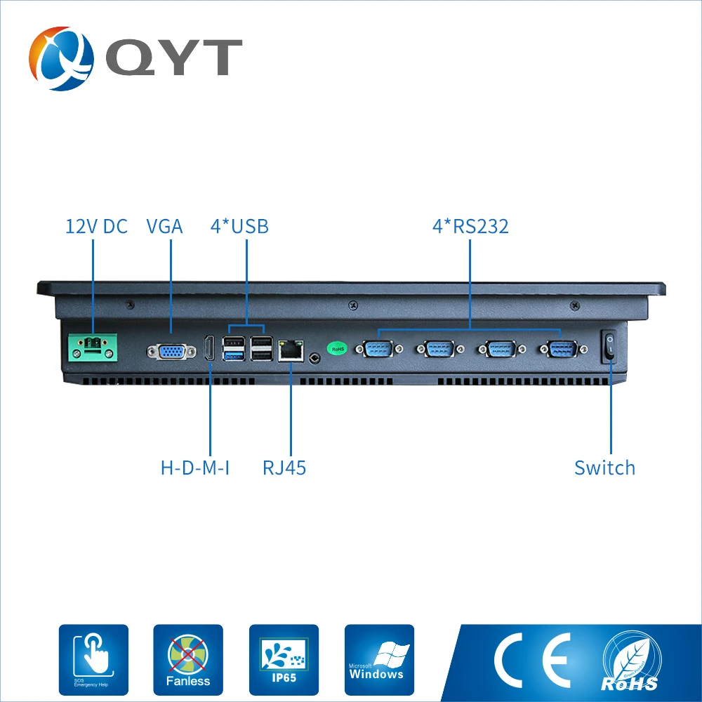 QYT 15 дюймовый безвентиляторный сенсорный мини ПК с разрешением 1024*768 Intel j1900 2 0