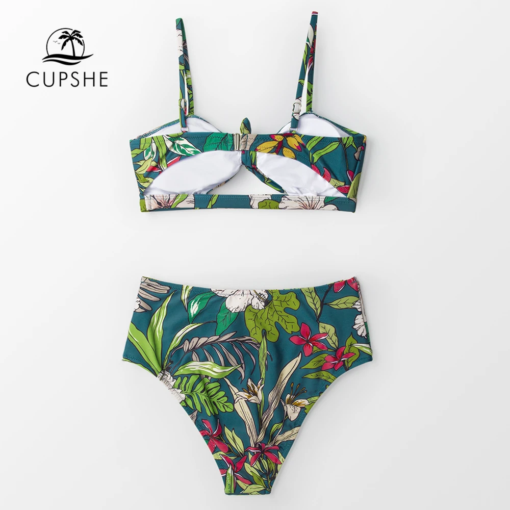 CUPSHE Тропический цветочный принт галстук бабочка спереди бикини наборы женские