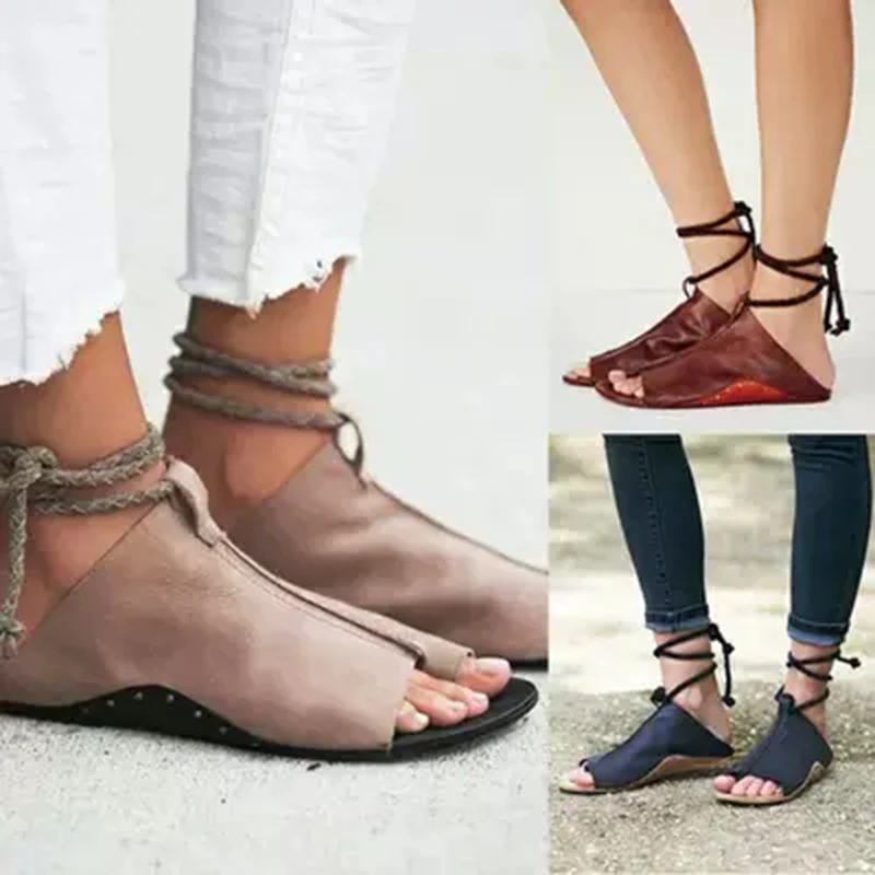 Zapatos mujer Летние сандалии Женская обувь на плоской подошве с ремешком щиколотке