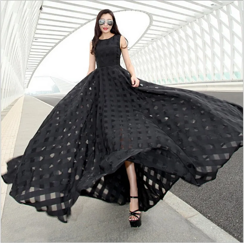 Женское Повседневное платье макси из органзы элегантное облегающее черно белое