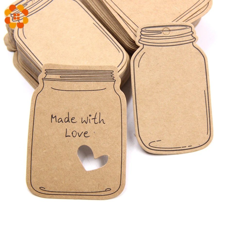 

50PCS Bottle Paper Tags with Rope Paper Card Tag Labels Handmade with Love DIY Crafts Christmas/Wedding Party Favors Gift Tags